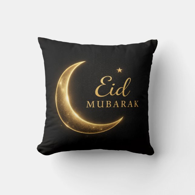 Black & Gold Eid Mubarak Decorative Pillow – Ramad Kussen (Voorkant)