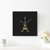 Black & Gold Eiffeltowerwandklep Vierkante Klok (Huis)