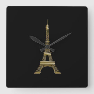 Black & Gold Eiffeltowerwandklep Vierkante Klok