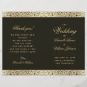 Black Gold Elegant  Floral Wedding Programme (Voorkant)
