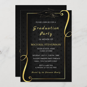 Black Gold Elegant Framed Afstudeerder Party Invit