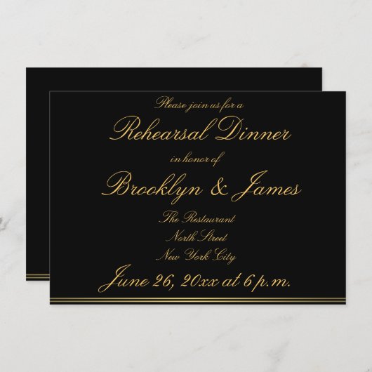 Black Gold Élégant Mariage Invitations (Devant / Derrière)