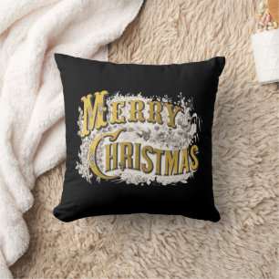 Black Gold Elegant Merry-kerstreces Kussen