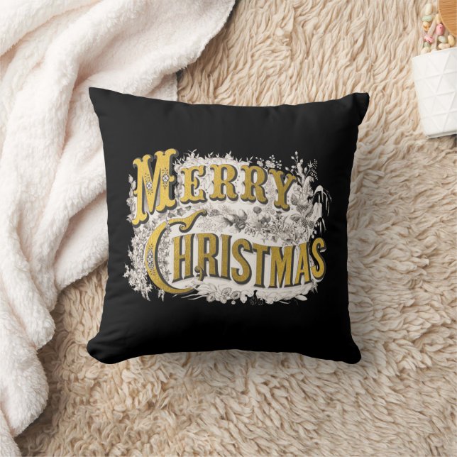 Black Gold Elegant Merry-kerstreces  Kussen (Deken)