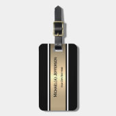 Black Gold Elegant Modern Striped Personalize Chic Bagagelabel (Voorkant verticaal)