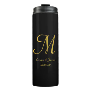 Black Gold Elegant Monogram Script Initiaal Name Thermosbeker
