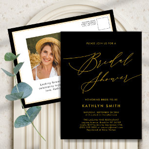 Black Gold Elegant Script Modern Vrijgezellenfeest Uitnodiging Briefkaart