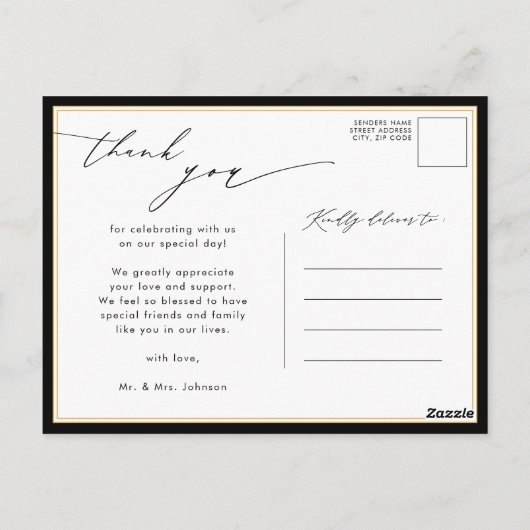 Black Gold Elegant Script Modern Weddenschap Harte Briefkaart (Achterkant)