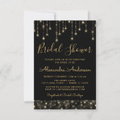 Black Gold Elegant String Lights Vrijgezellenfeest Kaart (Voorkant)
