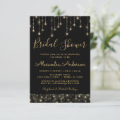 Black Gold Elegant String Lights Vrijgezellenfeest Kaart (Staand voorkant)