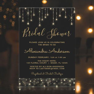 Black Gold Elegant String Lights Vrijgezellenfeest Kaart