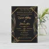 Black & Gold Elegant Wedding Invitation (Debout devant)