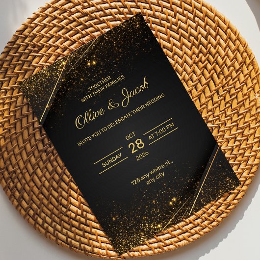 Black & Gold Elegant Wedding Invitation