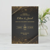 Black & Gold Elegant Wedding Invitation (Debout devant)