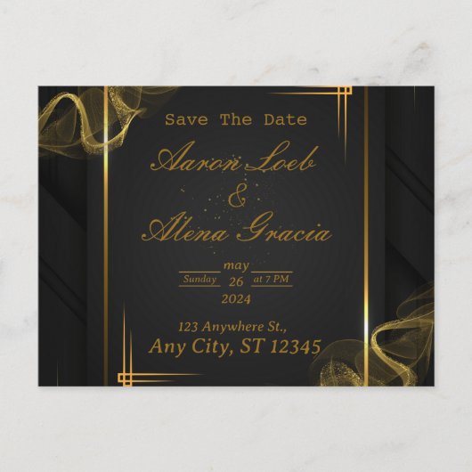 Black & Gold Elegant Wedding Invitation (Devant)