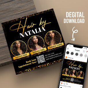 Black Gold Elegante Kapsalon Digitale Flyerkaart Kaart