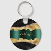Black Gold emerald green agate marmer name script Sleutelhanger (Voorkant)