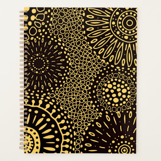 Black Gold Ethnic Floral Daily Planner Notebook (Devant)