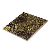 Black Gold Ethnic Floral Pattern Tegeltje (Zijkant)