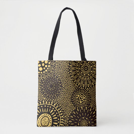 Black Gold Ethnic Floral Pattern Tote Bag (Devant)