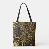 Black Gold Ethnic Floral Pattern Tote Bag (Dos)