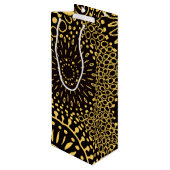 Black Gold Ethnic Floral Wine Gift Bag Wijn Cadeautas (Achterkant Gekanteld)