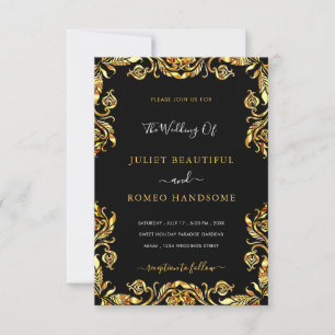 Black Gold Faire-part de mariage Golden Floral enc