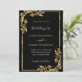 Black Gold Faire-part de mariage Golden Floral enc (Debout devant)
