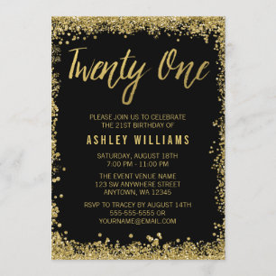 Black Gold Faux Glitter 21e verjaardag Uitnodiging