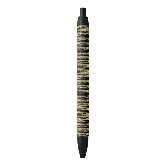 Black Gold Faux Glitter Stripes Zwarte Inkt Pen (Voorkant Verticaal)