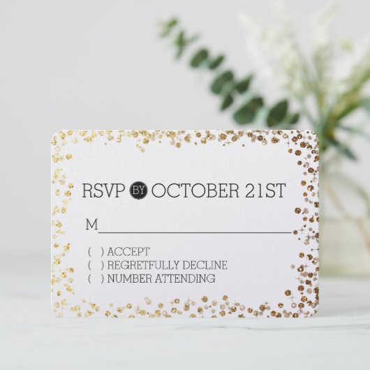 Black Gold Faux Parties scintillant Bokeh RSVP (Debout devant)