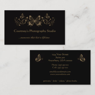 Black Gold Filigree Butterflies Visitekaartje