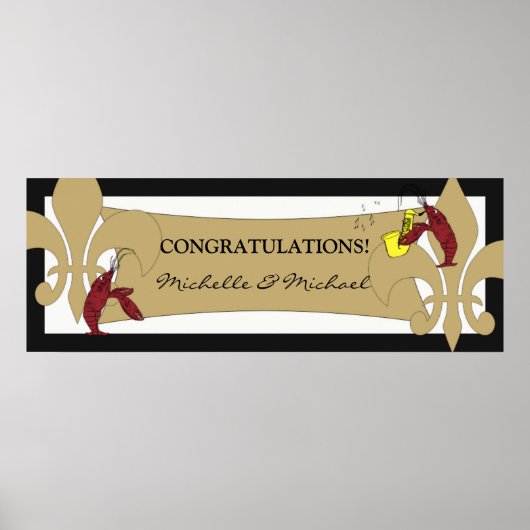 Black Gold Fleur de Lis Crawfish Party Banner Poster (Voorkant)