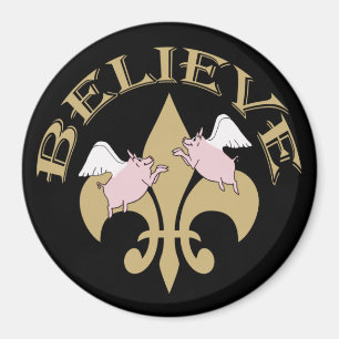 Black Gold Fleur de Lis Flying Pigs Magneet