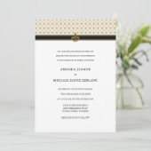 Black Gold Fleur de Lis Pattern Wedding Invitation Kaart (Staand voorkant)