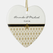 Black Gold Fleur de Lis Pattern Wedding Keramisch Ornament (Rechts)