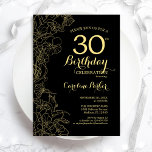Black Gold Floral 30th Birthday Party Invitation<br><div class="desc">Black Gold Floral 30th Birthday Party Invitation. Design moderne minimaliste avec accents de dessin botanique, fausse feuille d'or et police de script de typographie. Carte invitation simple et tendance, parfaite pour une célébration anniversaire élégante. Peut être customisé à n'importe quel âge. Invitations Zazzle imprimées ou téléchargement instantané modèle imprimable numérique....</div>