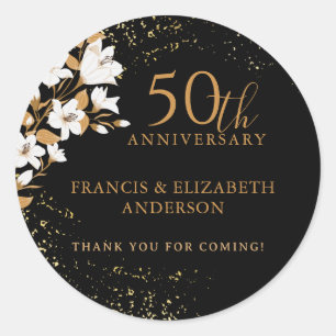 Black Gold Floral 50th Wedding Jubileum Ronde Sticker