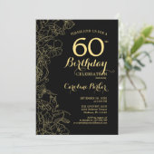 Black Gold Floral 60e Anniversaire Fête Invitation (Debout devant)