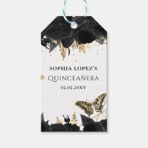 Black Gold Floral Butterflies Quinceanera Cadeaulabel