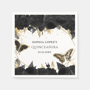 Black Gold Floral Butterflies Quinceanera Servet