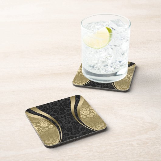 Black & Gold  Floral Damask Pattern Onderzetter (Rechterzijde)