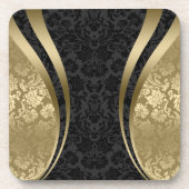 Black & Gold  Floral Damask Pattern Onderzetter (Voorkant)