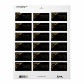 Black Gold Floral Damask Script Weduwschap Etiket (Full Sheet)