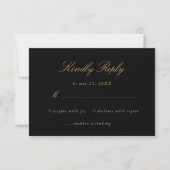  Black Gold Floral Damask Script Weduwschap RSVP Kaartje (Voorkant)
