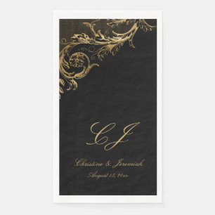 Black Gold Floral Damask Script Weduwschap Servet