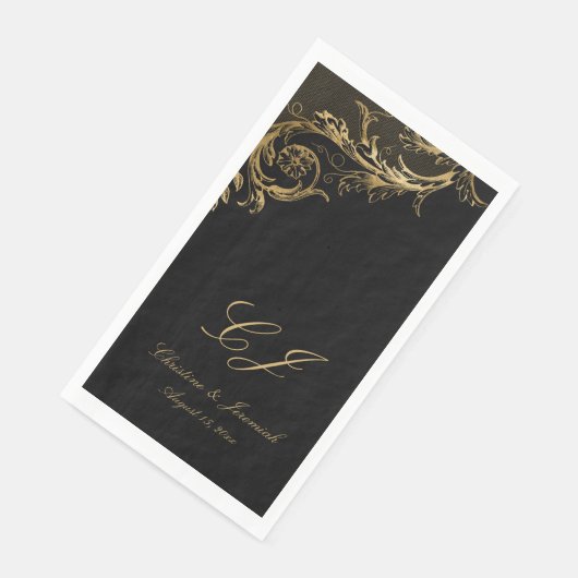 Black Gold Floral Damask Script Weduwschap Servet (Hoek)