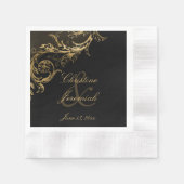  Black Gold Floral Damask Script Weduwschap Servet (Voorkant)