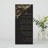  Black Gold Floral Damask Wedding Menu (Staand voorkant)