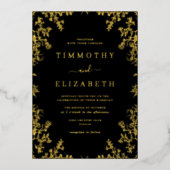 Black Gold Floral Élégant Mariage Foil Invitation (Recto)